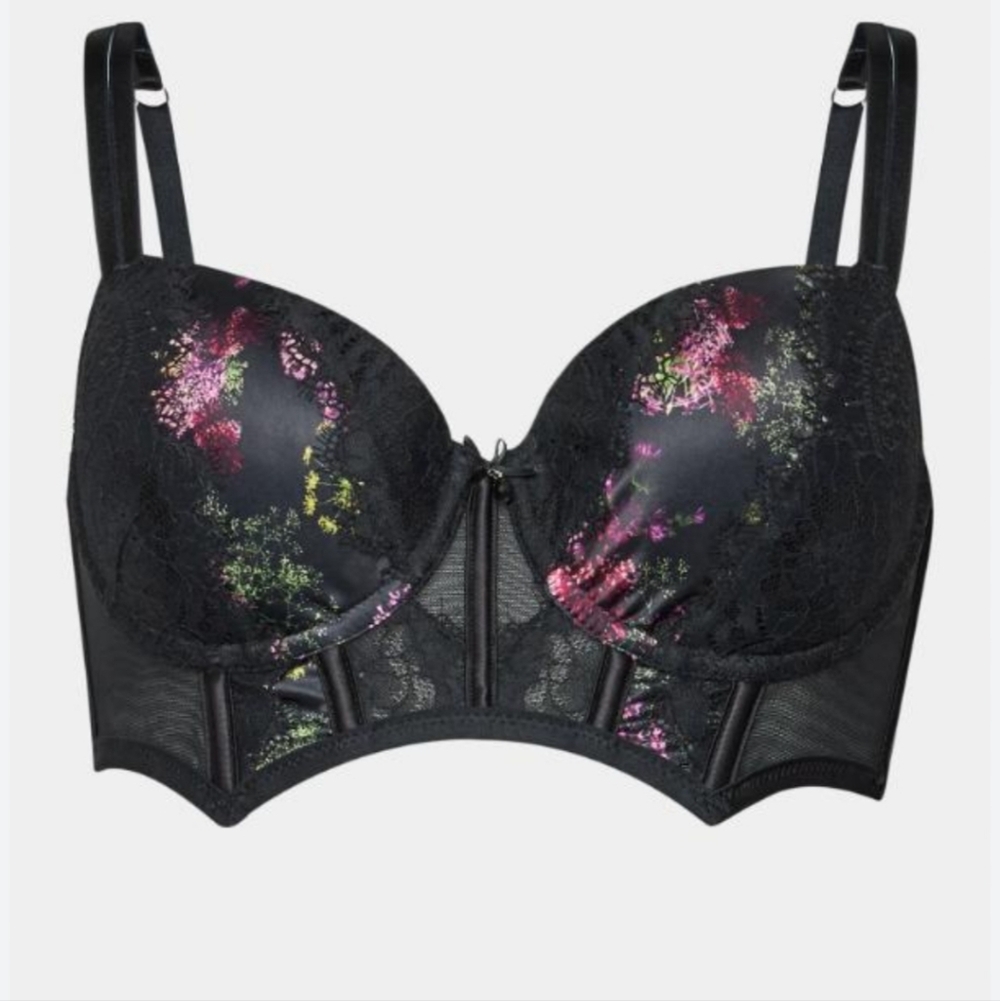 HUNKEMOLLER AMELIE PADDED UNDERWIRED LONGLINE BRA /34DDF,CAVIAR BLACK - Picture 2 of 11
